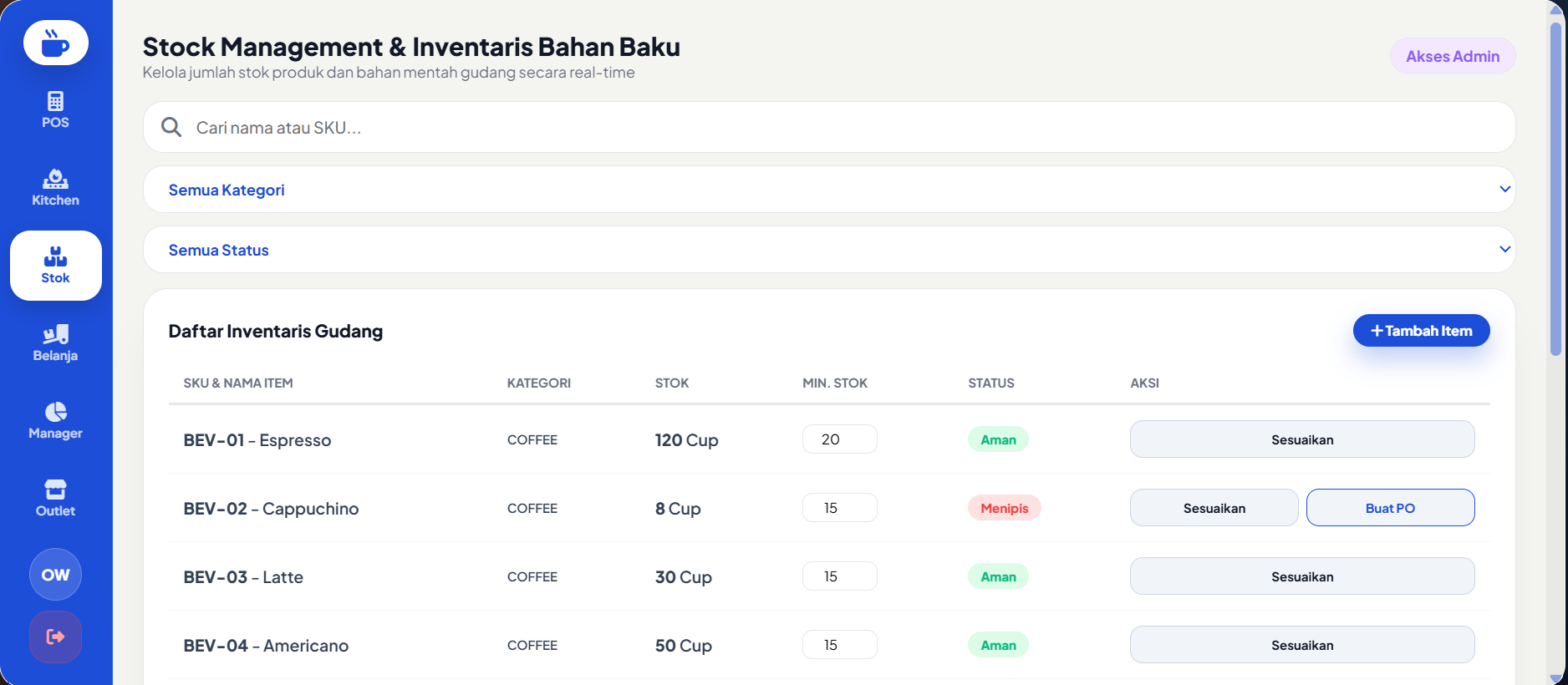 Manajemen Stok Bahan Baku Otomatis