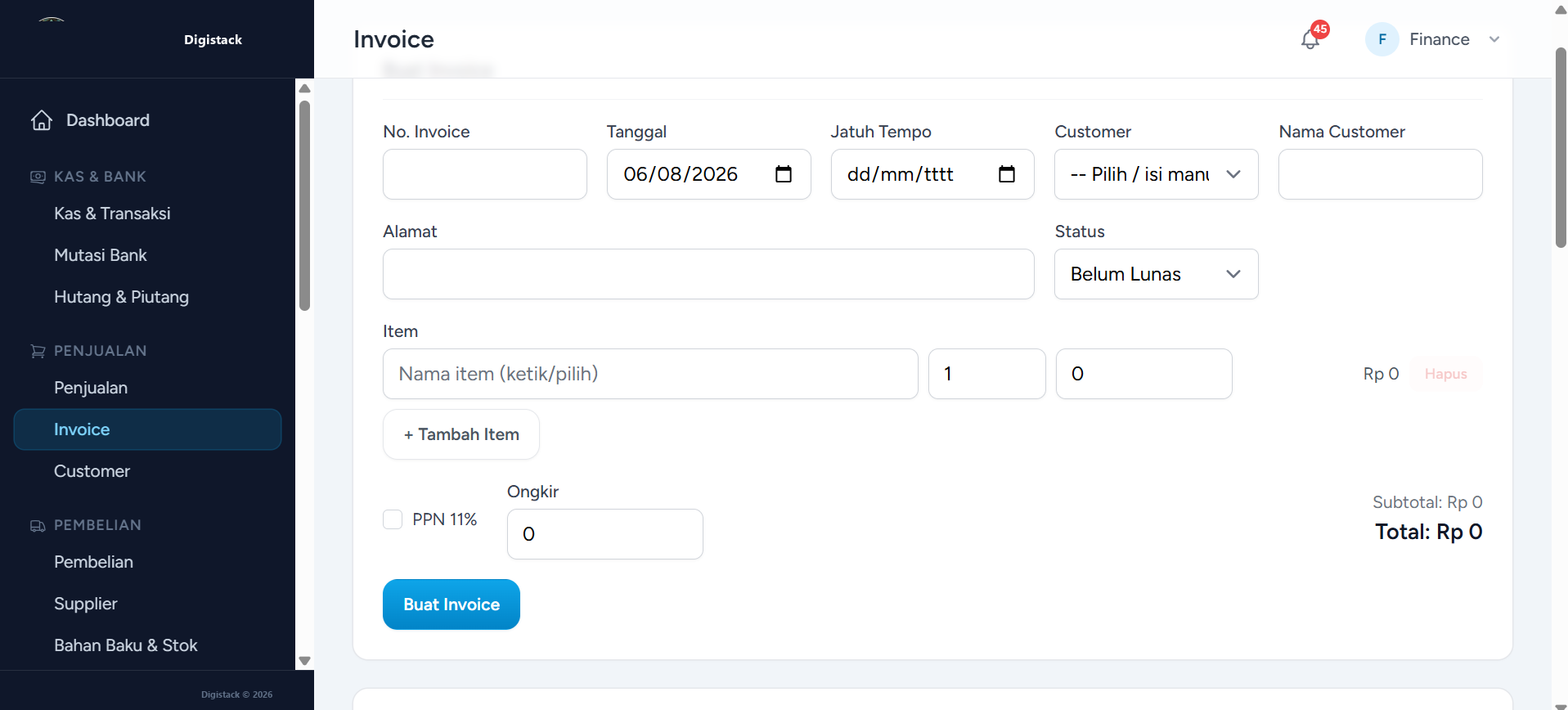 Form Invoice Meta Finance